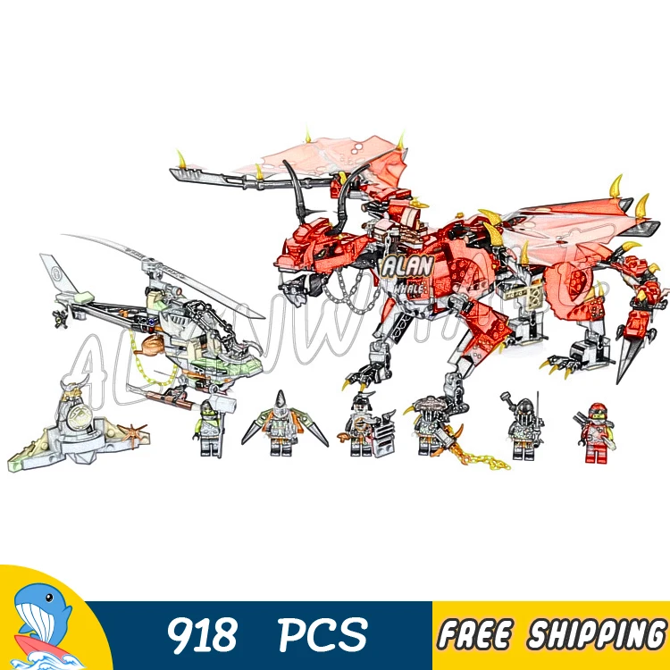 

918PCS Ninja Firstbourne Red Dragon Hunter Helicopter Armor Figure Building Blocks Toys Compatible