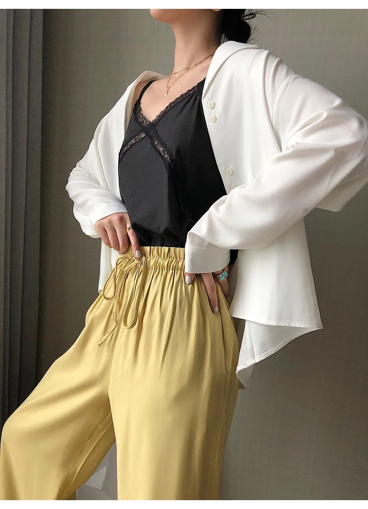 Wide Leg Satin Silk Pants Women Trousers High Waisted Elegant Summer Solid Color Wide Leg Pants Women Satin Trousers Loose New