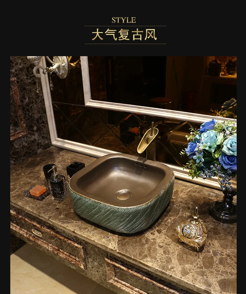 Square antique Jingdezhen factory directly ceramic hand painted hand art basin counter top bathroom wash basin sinks (3)