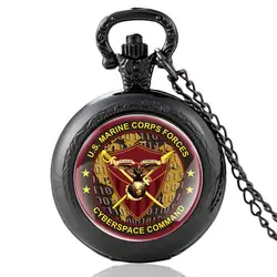 Новые модные черные морской пехоты США сил кварцевые карманные часы Винтаж Для мужчин Для женщин киберпространстве команда кулон Цепочки