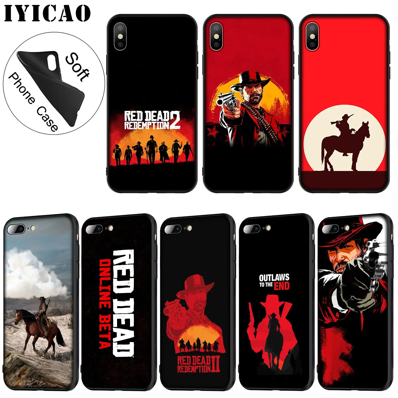 

IYICAO Red Dead Redemption Soft Silicone Phone Case for iPhone XR X XS 11 Pro Max 6 6S 7 8 Plus 5 5S SE TPU Black Cover