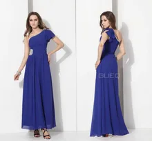 2015 verkauf Prom Kleider Attraktive A-linie Einer Schulter Chiffon Boden Legnth Kleid Kleid Langen Abend Formal Crystals Keine F1394