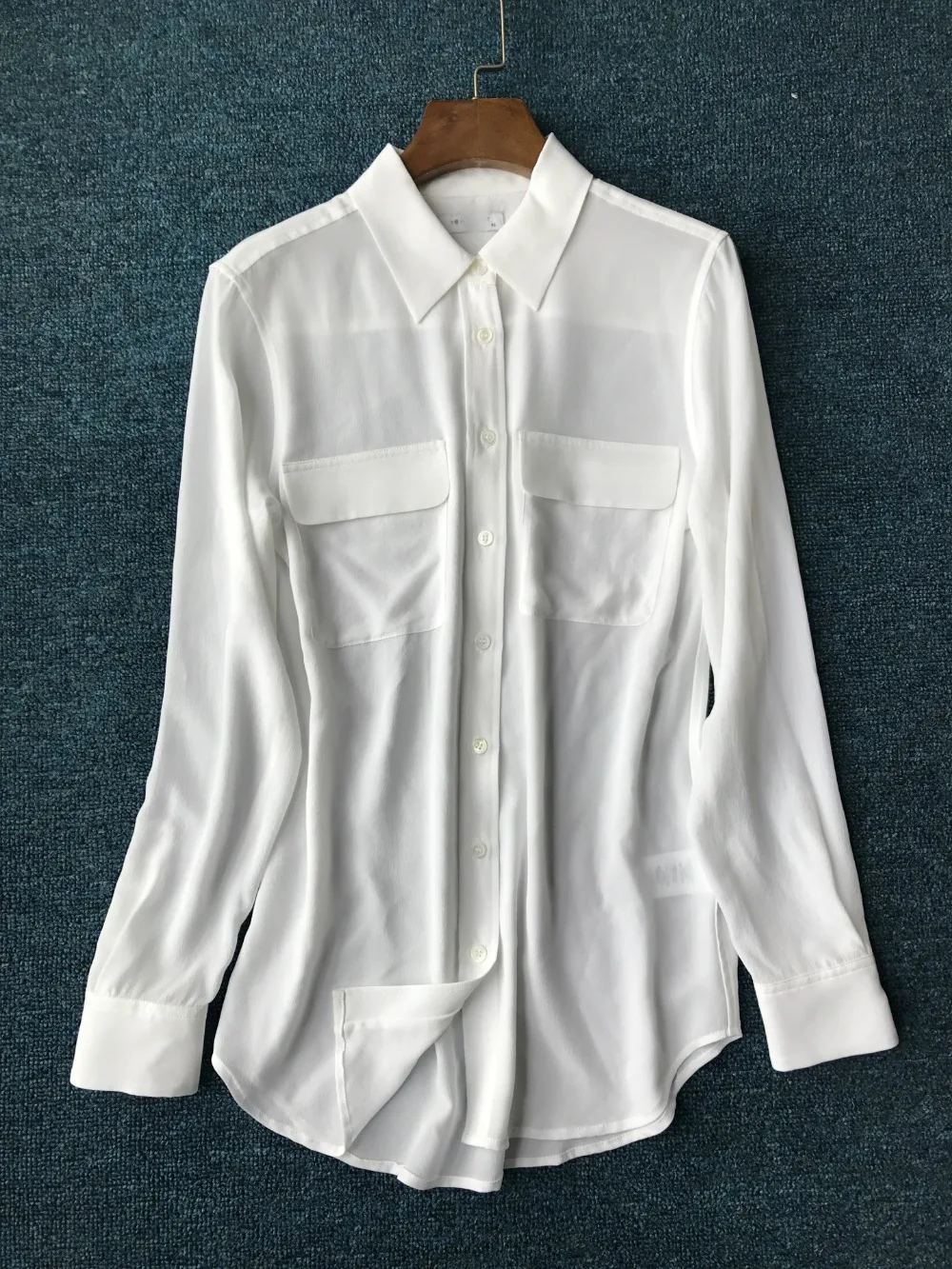 Тонкая шелковая рубашка, женская блузка, стиль, весна-осень, длинный рукав, классический дизайн, 2 кармана, женские рубашки