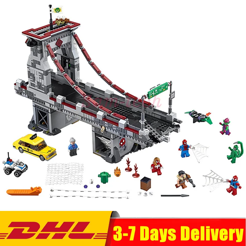 

IN Stock LEPIN 07038 1165Pcs Super Hero Spiderman Web Warriors Ultimate Bridge Battle Building Block Clone Legoings 76057 Toys