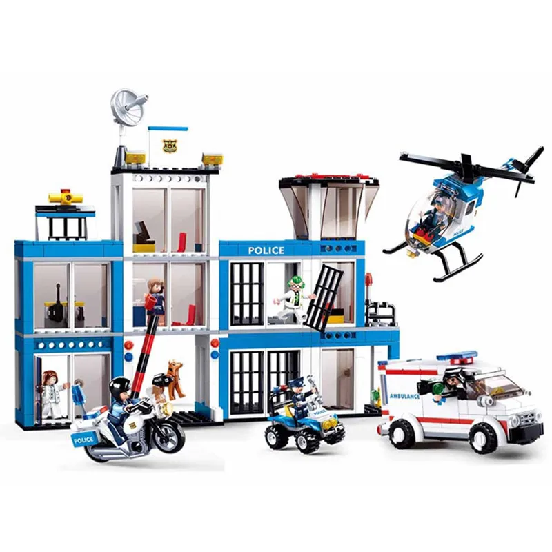 

606pcs Children's educational building blocks toy Compatible Legoings city Police Department Helicopter Boy Military Series gift