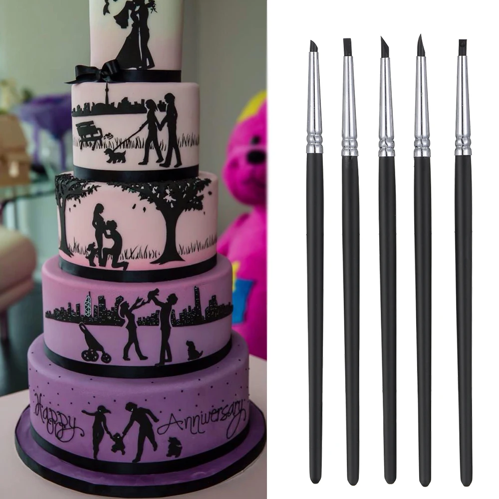 5Pcs/SET Cake Silicone Brush Fondant Decoration Shaping Pens Styling