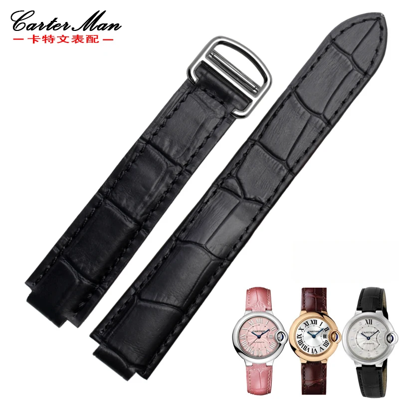

New 18*11mm 20*12mm High quality Genuine leather watchband with folding buckle fit for cartier blue balloon watch Bracelet