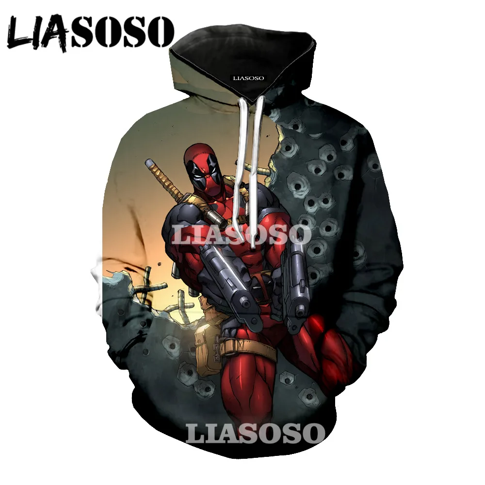 LIASOSO Дэдпул Толстовка 2018 Новая мода 3d толстовки Аниме Забавный Дэдпул 3d принт Для мужчин Для женщин свитер с капюшоном MDE161