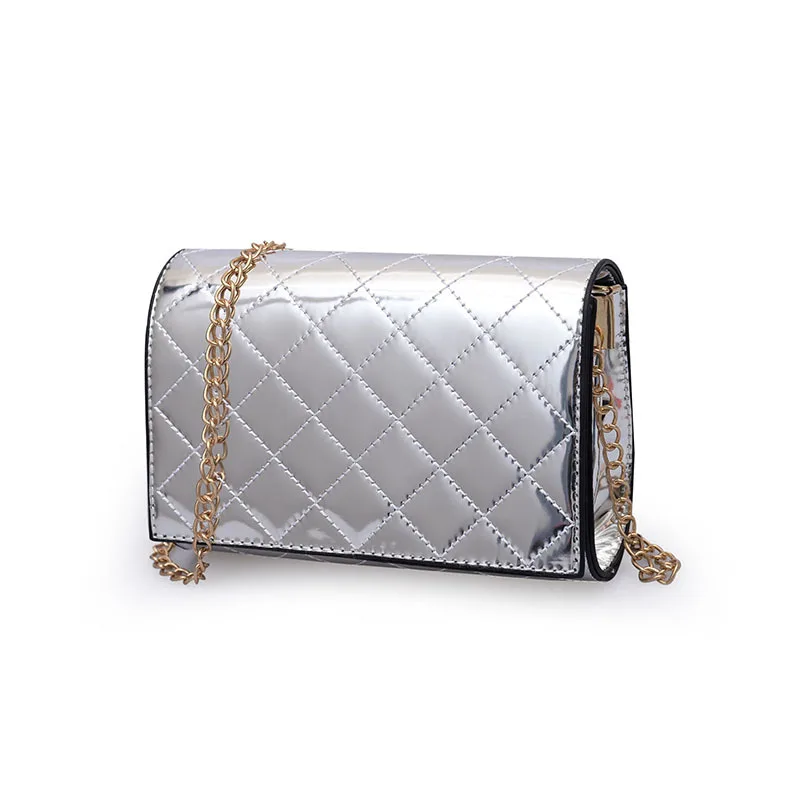 New Handbag Quilted Chain Bag Patent Leather Female Crossbody Bags Silver Women Bags Mini Women ...