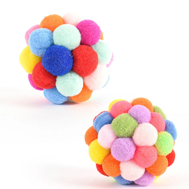 Pet Cat Toy Colorful Handmade Bells Bouncy Ball Built In Catnip Interactive ToHK 