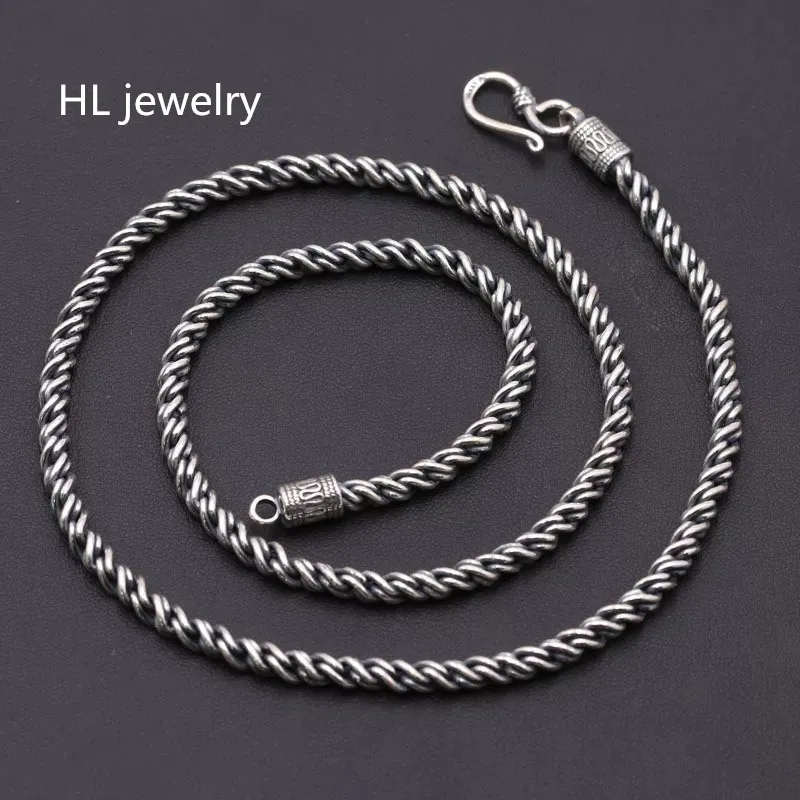 49g free shipping Wholesale 100% Real Pure 925 Sterling Silver Necklace 4.5MM Thick Chain Men ...