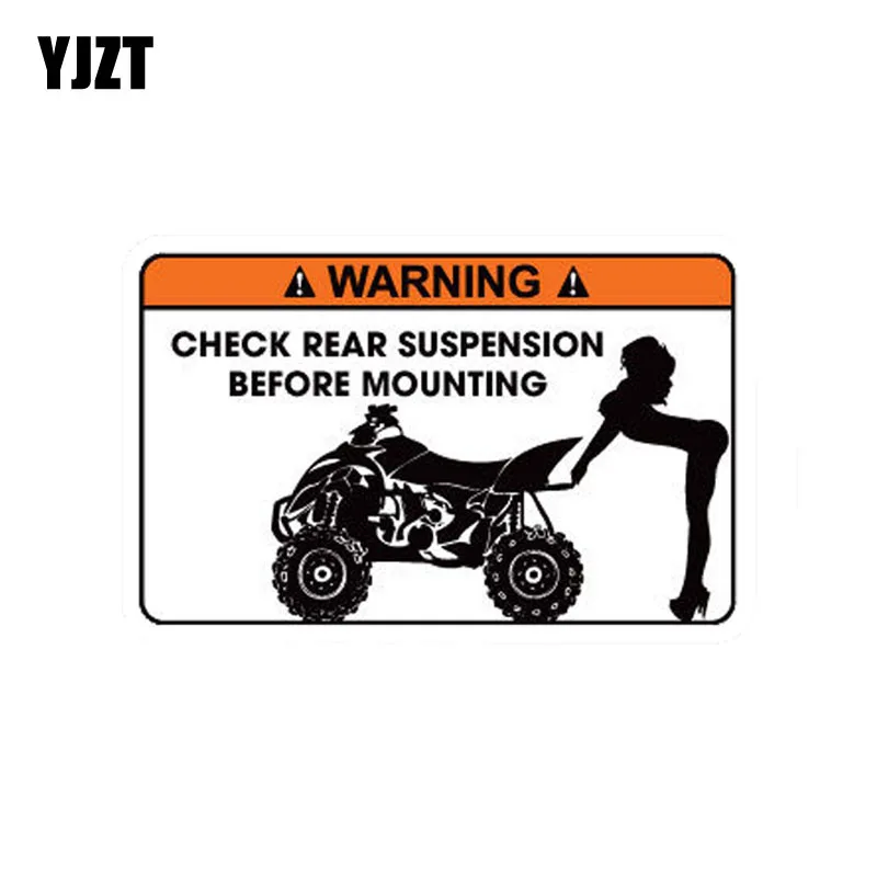 YJZT 13.5CM*8.3CM Warning CHECK REAR SUSPENSION BERORE MOUNTING Funny