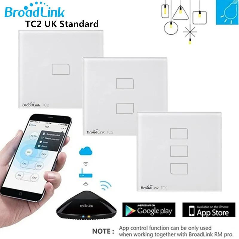 Broadlink TC2 1/2/3 Gang UK Standard Smart Home 433Mhz Wifi/4G Remote Control Via RM Pro+ Wall Touch Light Switch 1 Way Broadlink TC2 1/2/3 Gang UK Standard Smart Home 433Mhz Wifi/4G Remote Control Via RM Pro+ Wall Touch Light Switch 1 Way