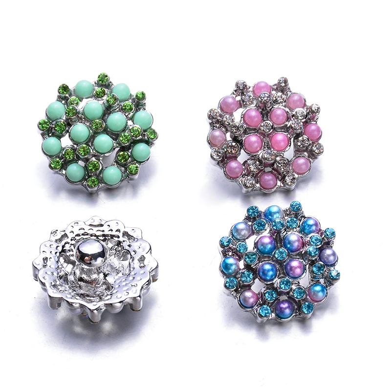 4 Colors Acrylic Beads Crystal Snap Jewelry Flower Metal Ginger Snap
