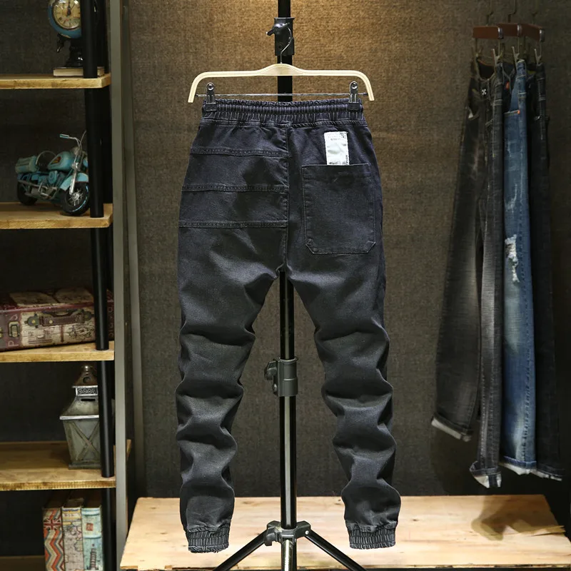 80% OFF 2019 fashion Male High-grade pure cotton Casual harem jeans / Men Elastic waistline lace-up jeans /Man premium brand tight jeans