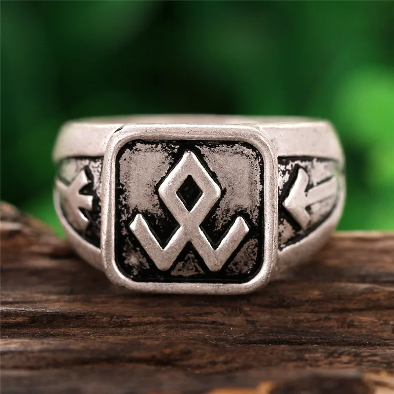 

Viking Three Rune Rings women men Othila Algiz Teiwaz Symber Signet Runic Wedding Ring Anel Bague