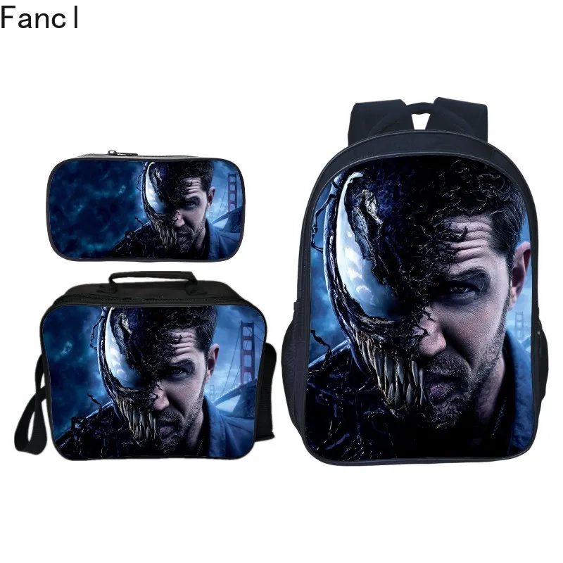

2019 New Hot Arrivals 3pcs/set Printing Hero Venom Bags Spiderman Suit Bag Cartoon Children Backpacks for Boys Schoolbag