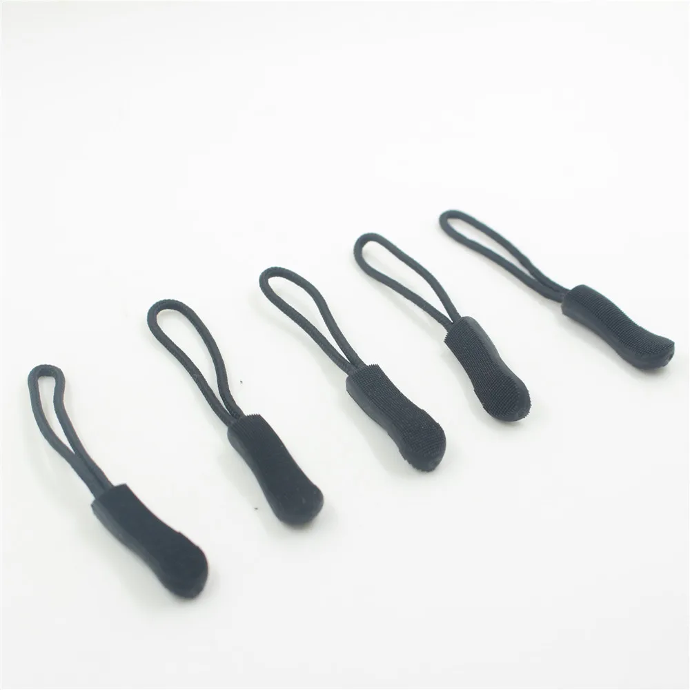 10 Pieces Zipper Pulls Replacement Zip Cord Puller Slider Jacket Backpack Rubber Head Nylon Rope Zipper Pullers for Bags -Black