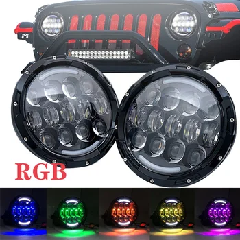 

7 inch RGB LED Headlight High/Low beam projector headlamp with turn signal remote RGB function headlamps for Jeep Wrangler