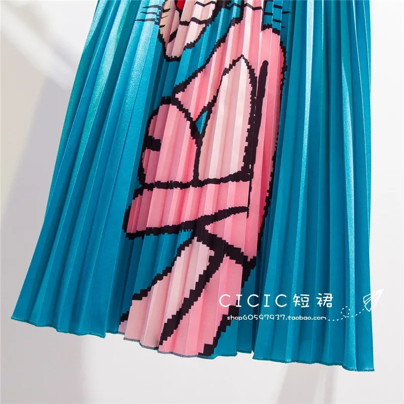 Юбки для девочек длинная юбка для женщин Лето 2019 Новый женский мультфильм Розовая пантера атласная плиссированная юбка слово
