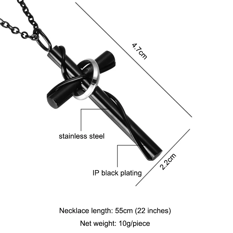 D& Z круглый крест кулон ожерелье из нержавеющей стали христианские ожерелья с распятием для христианских ювелирных изделий - Окраска металла: black