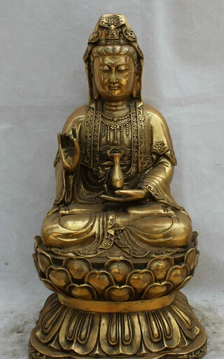 

JP S0524 18" Chinese Brass Seat lotus Kwan-yin Guan Yin Boddhisattva Goddess Statue Discount 35%