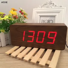 2017 Large wooden clock Unusual LED Digital Wooden Alarm Clock Despertador Sound Control Electronic clock desktop 21*9*5cm