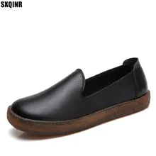 Женская обувь из натуральной кожи на плоской подошве; Новинка года; неглубокие мокасины; летняя повседневная обувь; женская обувь с круглым носком; zapatos mujer