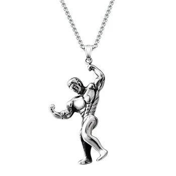 

Sports Muscle Necklaces Gym Sports Stainless Steel 316L Personal Bodybuilding Dangle Pendant For Men Women Made Fitness Jewelry