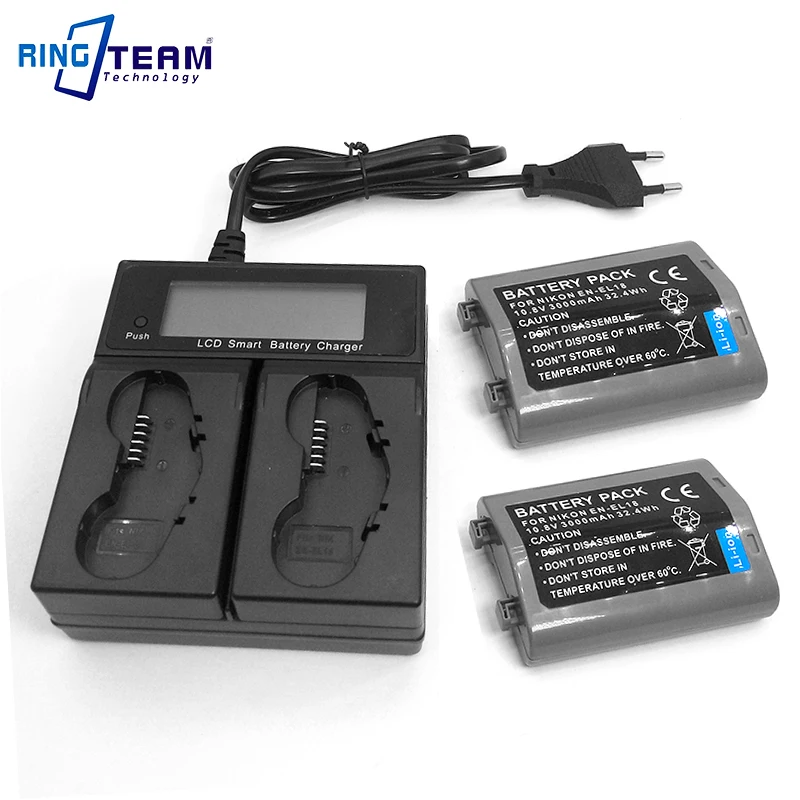 2X EN-EL18 EN-EL18a Battery + 1X LCD Quick Dual Charger (MH26 MH-26) for Nikon D4 D4s and D5 Cameras 2X EN-EL18 EN-EL18a Battery + 1X LCD Quick Dual Charger (MH26 MH-26) for Nikon D4 D4s and D5 Cameras