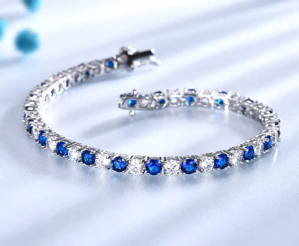 UMCHO роскошный созданный нано голубой Сапфировый Браслет для женщин 925 пробы серебряные ювелирные изделия Романтические Классические свадебные ювелирные изделия