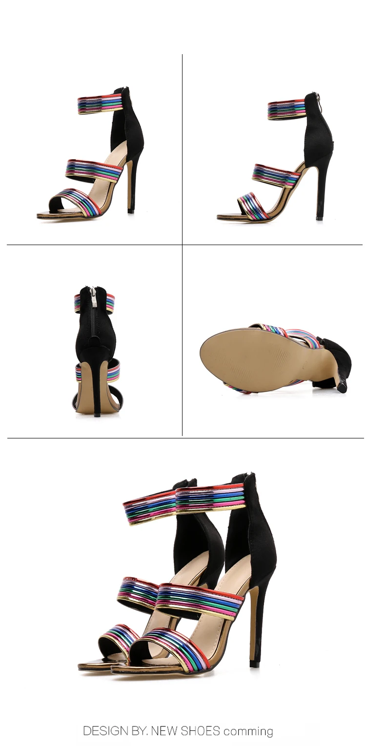 Aneikeh/ г. разноцветные босоножки на высоком каблуке новые модные пикантные женские босоножки на высоком тонком каблуке с острым носком на молнии