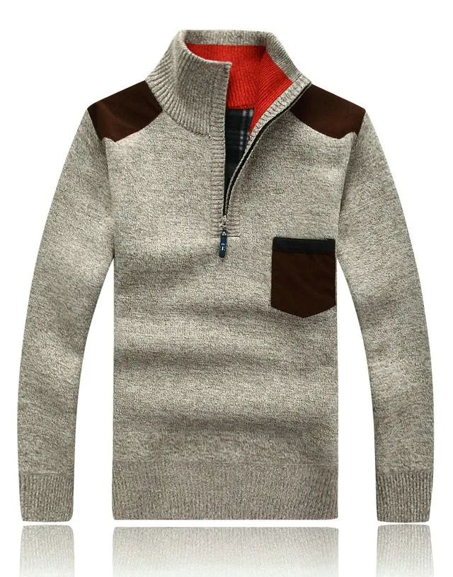 Новинка осень зима мужские вязаные свитера Кардиган Повседневный теплый шерстяной пуловер для мужчин - Цвет: Бежевый