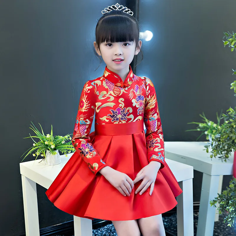 

Children Princess Dresses Girl Satin Cheongsam Baby New Year Costume Winter Qipao Cheildren Chinese Traditional Evening Dress