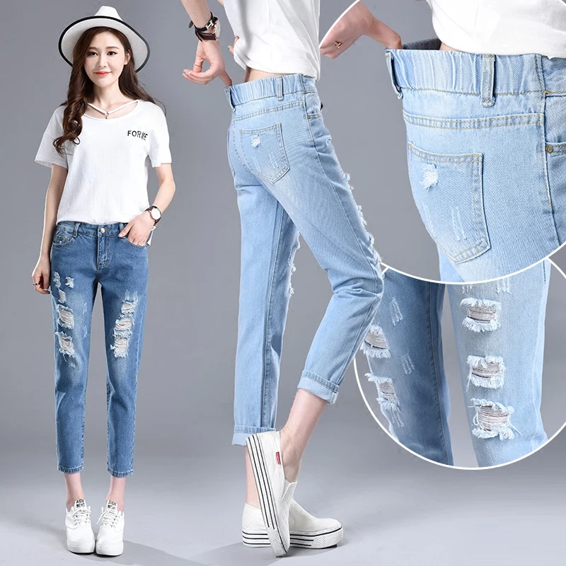 2018 Spring Summer Jeans Trousers Elastic Waist Nine Pants New Fashion