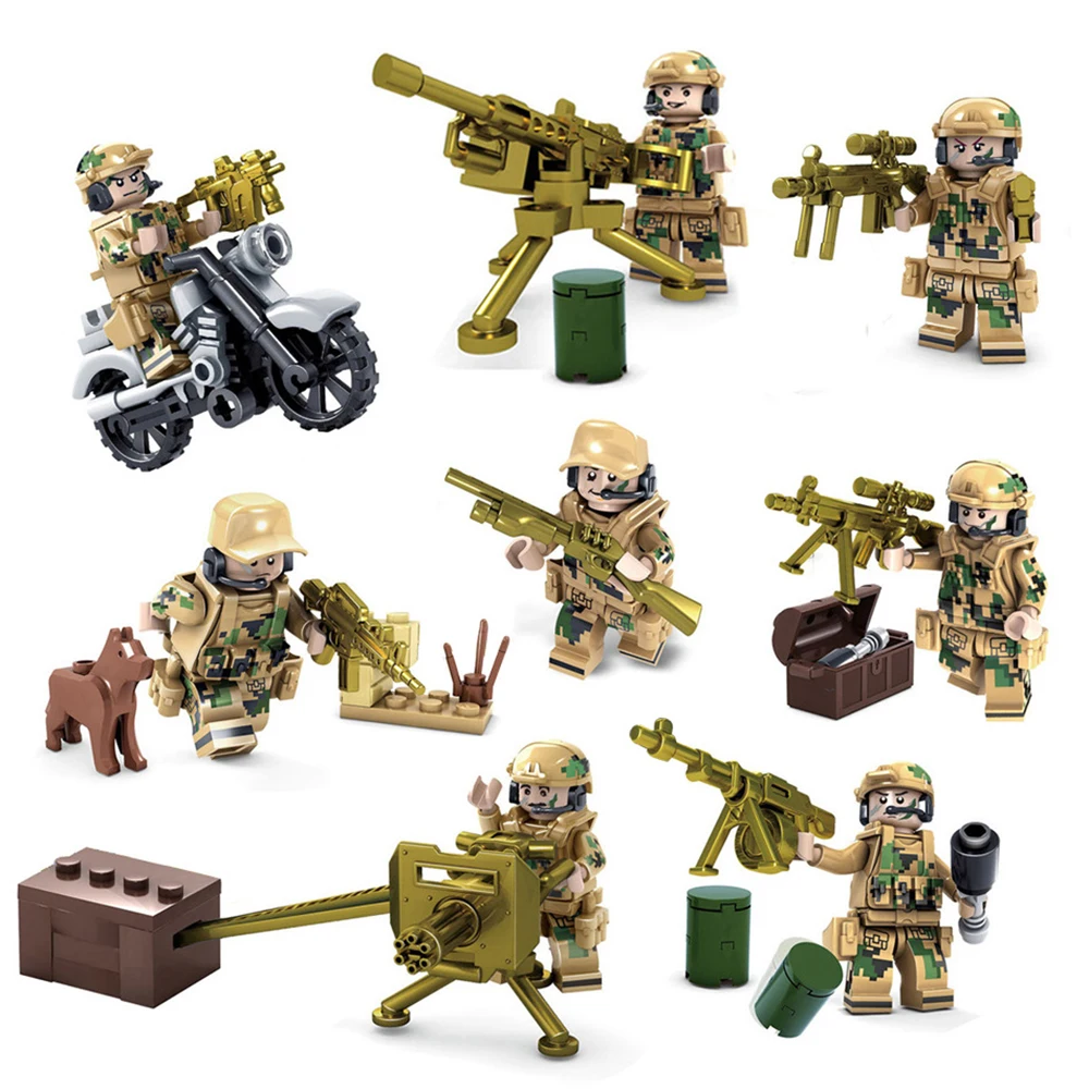 8pcs/set Military Army Action Figures Compatible With LegoINGlys WW2 World War 2 Soldier Building Blocks Sniper Weapon Guns Toys