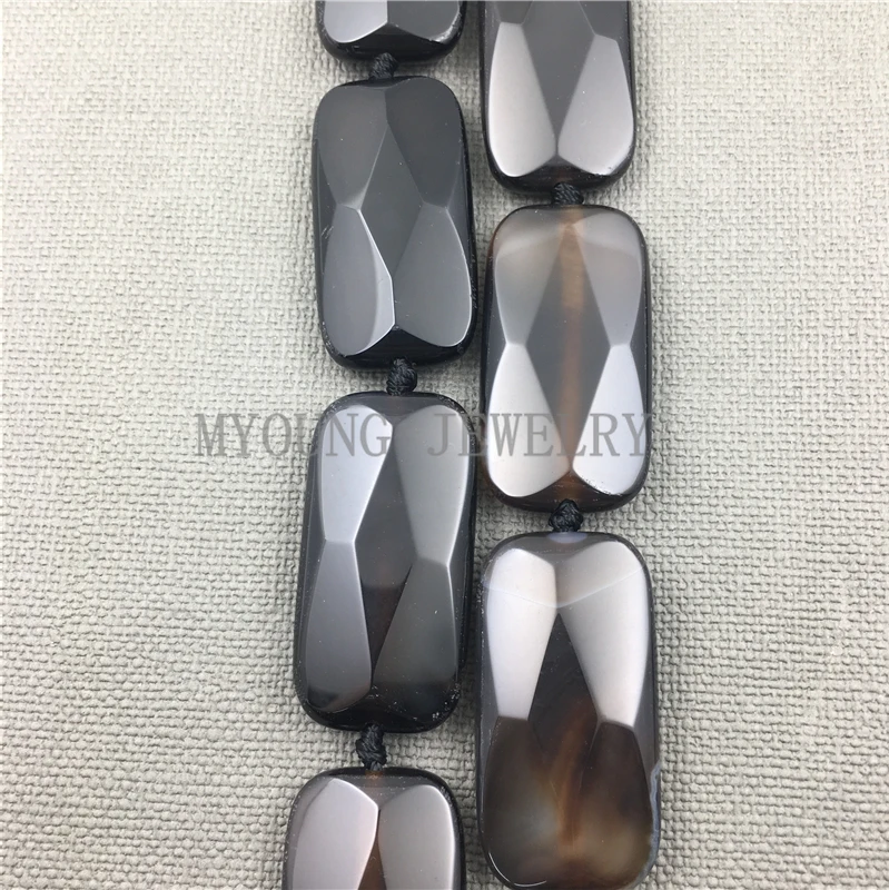 MY1180  Rectangle faceted Black brown agates slice pendant beads ,Onyx slab beads for jewelry (2)