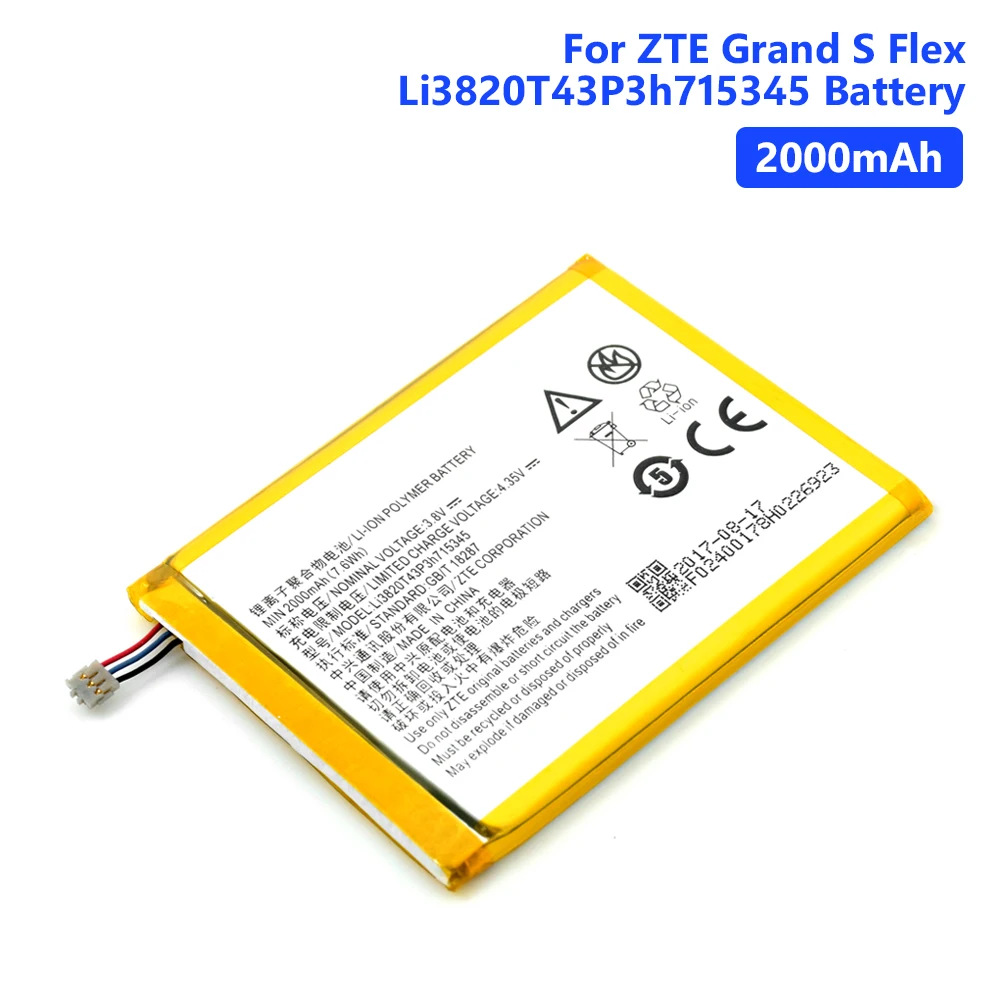 

Genuine Li3820T43P3h715345 Battery Rechargeable Batteries For ZTE Grand S Flex MF910 MF920 2000mAh Lithium Polymer Phone Bateria