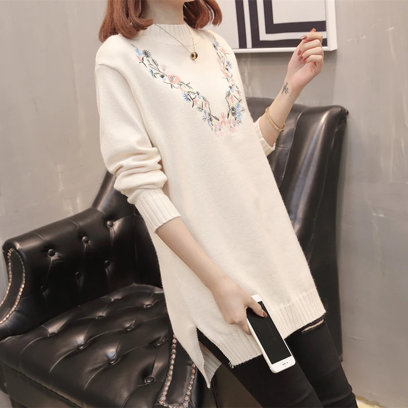 

Sueter mujer invierno 2019 Sweater Women Loose Knited Pullover woollen sweater Female Keep Warm embroider Casual jumper Clothing