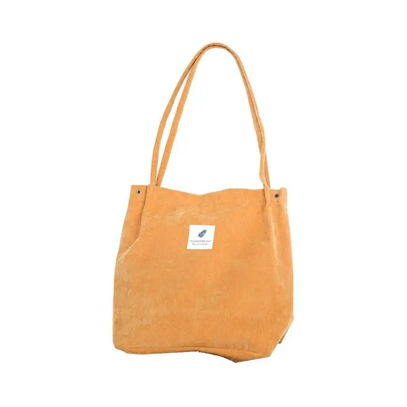 Холщовая однотонная сумка через плечо с верхней ручкой, Вельветовая сумка в студенческом стиле, универсальная сумка через плечо, Повседневная сумка для женщин, девушек, ручная сумка - Цвет: Цвет: желтый