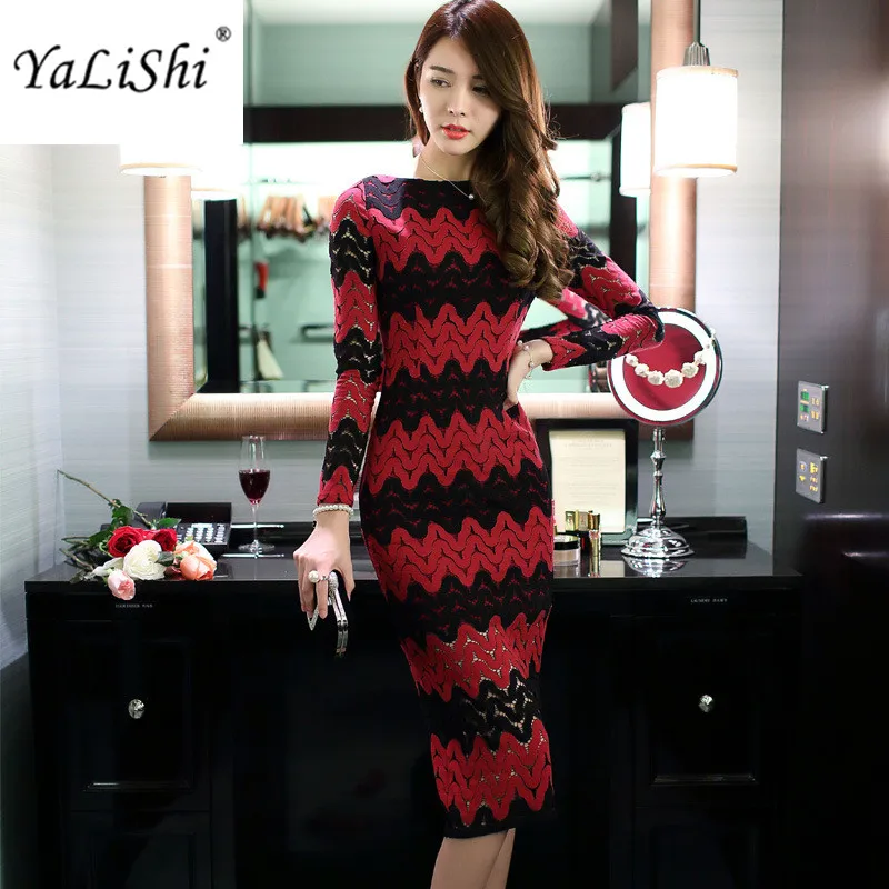 

2017 Autumn Women Dress Office Bandage Party Sexy Dress Socialite Bodycon Bandage Vintage Contrast Color Long Dresses Vestidos