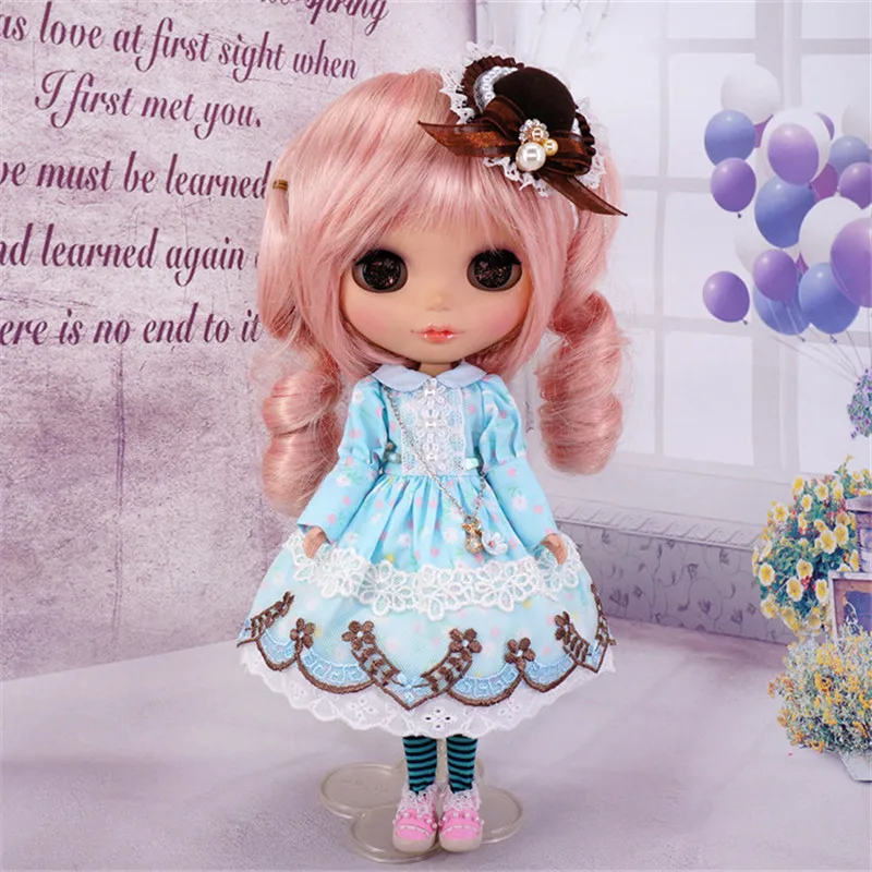 

2019 New Design Clothes for 1/6 blyth doll sky blue Flower lace Dress For Pullip, Licca, Azone 1/6 Doll Clothes Accessories