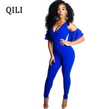 QILI 2019 New Women Jumpsuits Cold Shoulder Ruffles V Neck Zipper Skinny Long Pants Jumpsuit Overall Fashion Casual Jumpsuits QILI 2019 New Women Jumpsuits Cold Shoulder Ruffles V Neck Zipper Skinny Long Pants Jumpsuit Overall Fashion Casual Jumpsuits