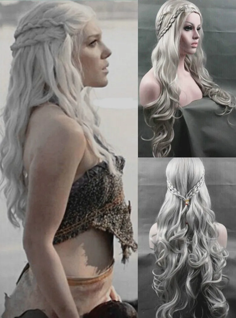 

Game of Thrones Daenerys Targaryen Silver Yellow Wig Wavy Hair Cosplay Wig Halloween Mother of Dragon Role Play