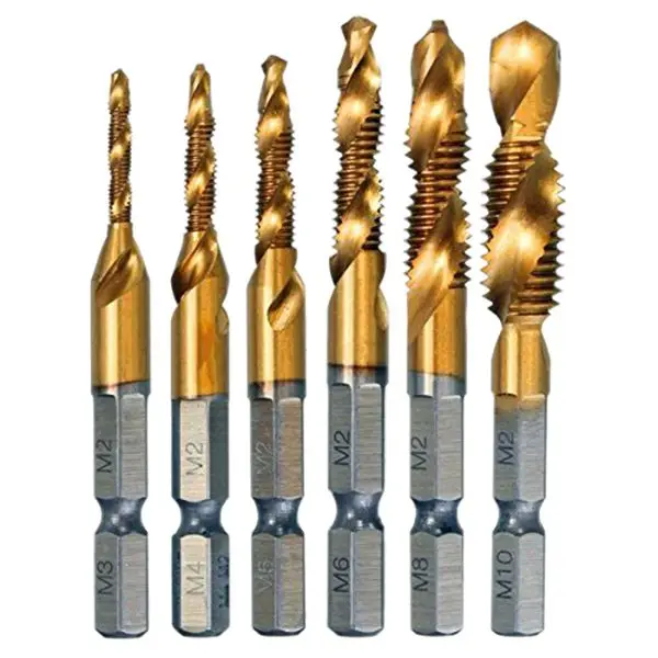 

6Pcs HSS Titanium M3 - M10 Combination Hex Deburr Countersink Tap Drill Bit Set