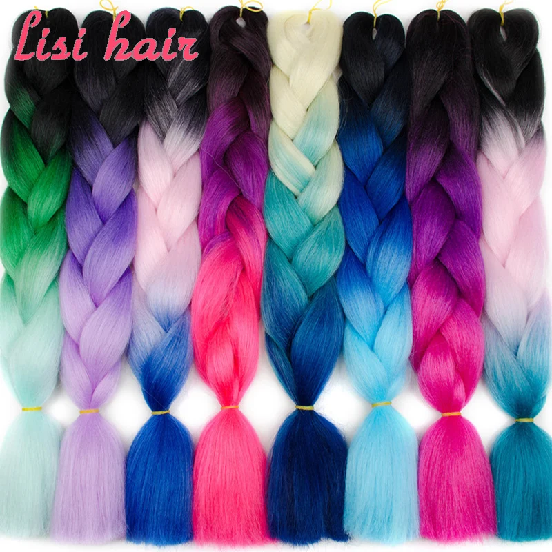 

LISI HAIR 24 Inch Braiding Hair Extensions Jumbo Crochet Braids Synthetic Hair style 100g/Pc Pure Blonde Pink Green