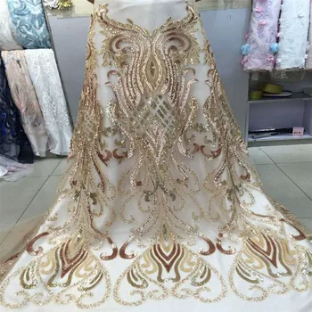 

Excellent Quality French Tulle lace fabric with sequins 2018 Latest applique lace fabric for beautiful dress A465-1