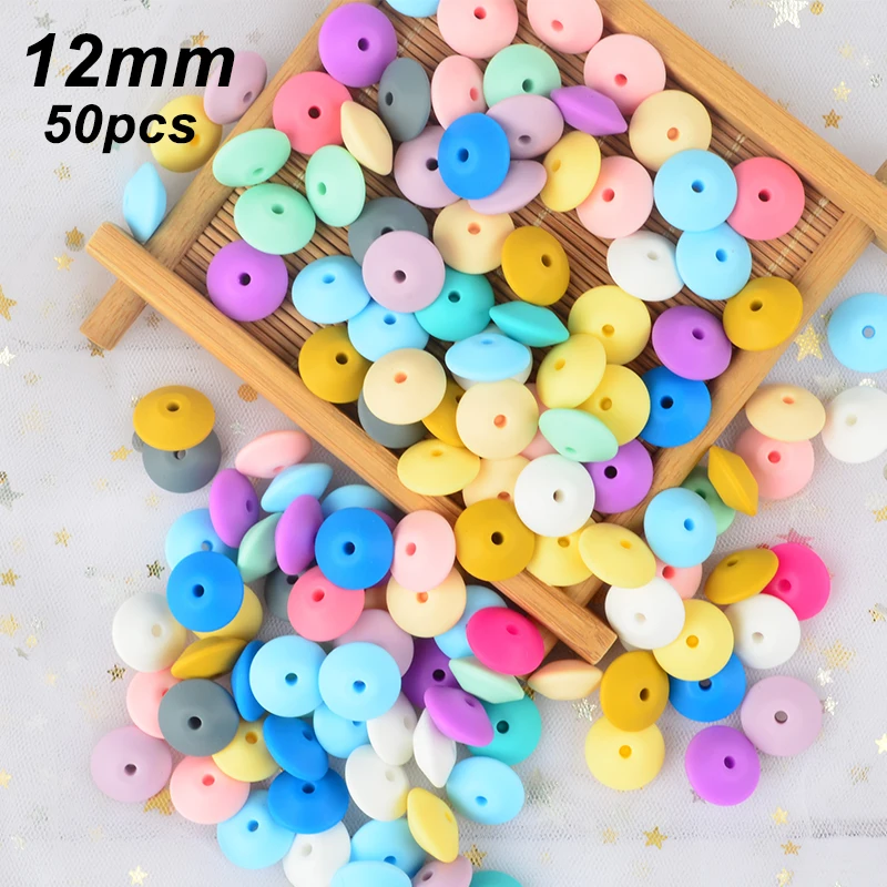 

50pcs/lot 12mm Silicone lentil Beads Silicone BPA Free DIY Charms Newborn Nursing Accessory Teething Necklace Teething Toy