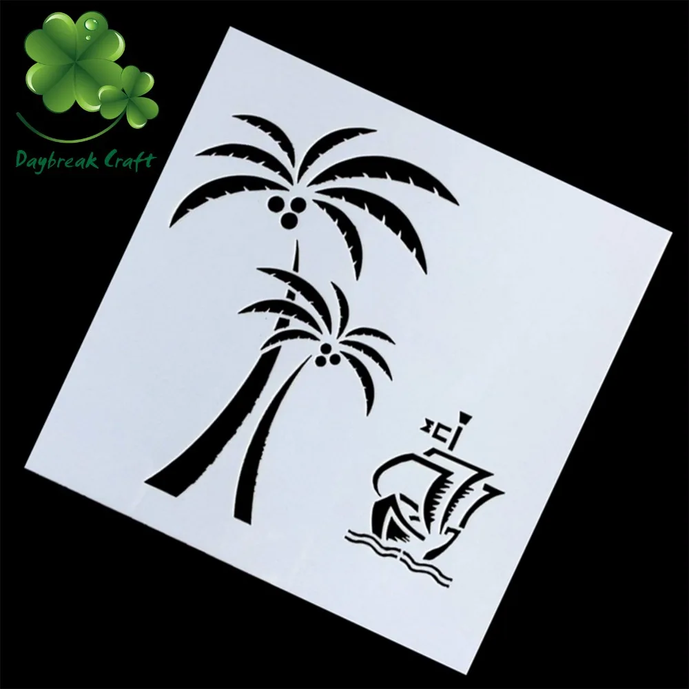 

(5.1x5.1 inch) Scrapbook Plastic spray mists Stencil summer tree , Spray inks and paints imprint PET template scrapbooking