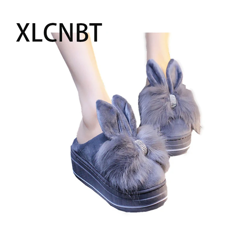 Goede Pluche indoor slipper vrouwen hoge hak platform winter houden warme thuis slipper katoen mooie meisje schoenen winter buiten schoenen